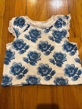 Janie and Jack White Tank Top with Blue Floral Print